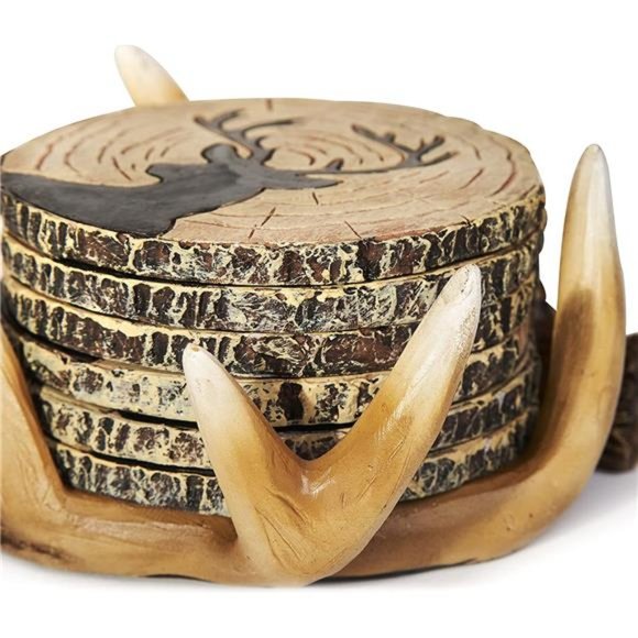 Deer Antler Coasters - 6 Full Size Rustic Coasters for Log Cabin Decor - Hunting - Picture 4 of 6